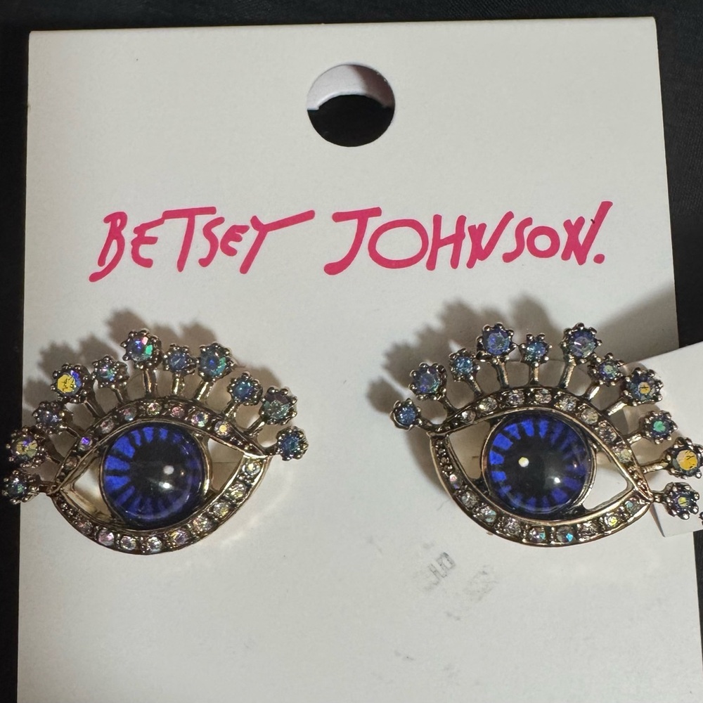 Betsey Johnson Evil Eye Crystal Stud Earrings